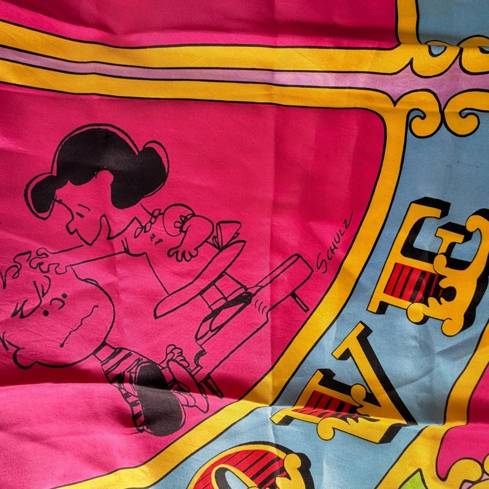 Schulz Vintage 1970 Snoopy Friends Scarf Bandana Colorful Cartoon 30x30